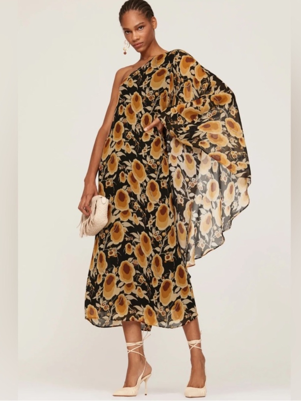 Rixo Liza Flowy Bohemian Style One Shoulder Midi Dress US Women’s 8